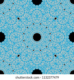 Seamless Hand Drawn Pattern with Zentangle Elements. Vintage Zendoodle Rapport for Feminine Cloth, Wallpaper, Dress. Cute Spring Background in Orient Style. Vector Seamless Texture with Flowers