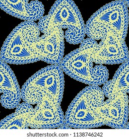 Seamless Hand Drawn Pattern with Zentangle Elements. Vintage Zendoodle Rapport for Feminine Cloth, Paper, Print. Cute Autumn Background in Orient Style. Vector Seamless Texture with Flowers