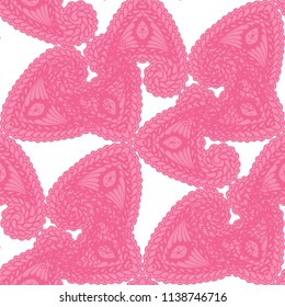 Seamless Hand Drawn Pattern with Zentangle Elements. Modern Zendoodle Rapport for Feminine Fabric, Linen, Textile. Cute Autumn Background in Orient Style. Vector Seamless Texture with Flowers