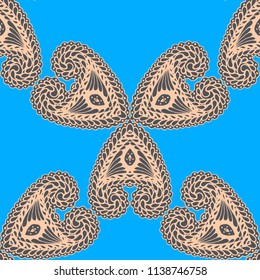 Seamless Hand Drawn Pattern with Zentangle Elements. Trendy Zendoodle Rapport for Feminine Cloth, Wallpaper, Dress. Cute Autumn Background in Orient Style. Vector Seamless Texture with Flowers