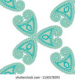 Seamless Hand Drawn Pattern with Zentangle Elements. Vintage Zendoodle Rapport for Feminine Cloth, Paper, Dress. Cute Spring Background in Orient Style. Vector Seamless Texture with Flowers