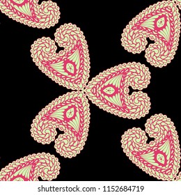 Seamless Hand Drawn Pattern with Zentangle Elements. Modern Zendoodle Rapport for Feminine Fabric, Wallpaper, Dress. Cute Spring Background in Orient Style. Vector Seamless Texture with Flowers