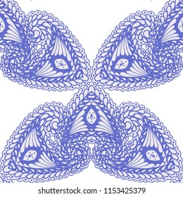 Seamless Hand Drawn Pattern with Zentangle Elements. Vintage Zendoodle Rapport for Feminine Fabric, Wallpaper, Dress. Cute Summer Background in Orient Style. Vector Seamless Texture with Flowers
