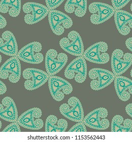 Seamless Hand Drawn Pattern with Zentangle Elements. Trendy Zendoodle Rapport for Feminine Fabric, Linen, Textile. Cute Autumn Background in Orient Style. Vector Seamless Texture with Flowers