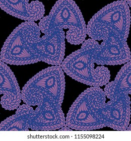 Seamless Hand Drawn Pattern with Zentangle Elements. Vintage Zendoodle Rapport for Feminine Print, Linen, Textile. Cute Summer Background in Orient Style. Vector Seamless Texture with Flowers