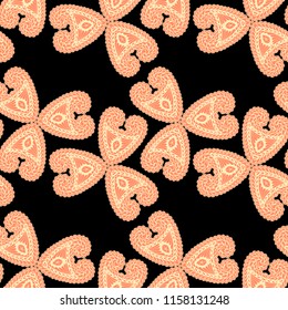 Seamless Hand Drawn Pattern with Zentangle Elements. Trendy Zendoodle Rapport for Feminine Cloth, Wallpaper, Dress. Cute Summer Background in Orient Style. Vector Seamless Texture with Flowers