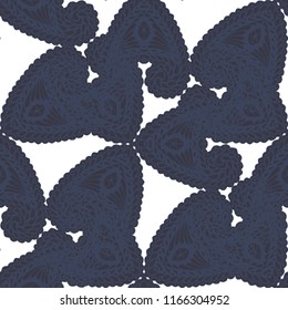 Seamless Hand Drawn Pattern with Zentangle Elements. Vintage Zendoodle Rapport for Feminine Cloth, Paper, Print. Cute Spring Background in Orient Style. Vector Seamless Texture with Flowers