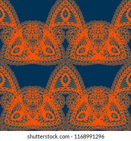 Seamless Hand Drawn Pattern with Zentangle Elements. Vintage Zendoodle Rapport for Feminine Cloth, Paper, Dress. Cute Spring Background in Orient Style. Vector Seamless Texture with Flowers
