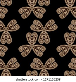 Seamless Hand Drawn Pattern with Zentangle Elements. Modern Zendoodle Rapport for Feminine Fabric, Wallpaper, Dress. Cute Autumn Background in Orient Style. Vector Seamless Texture with Flowers