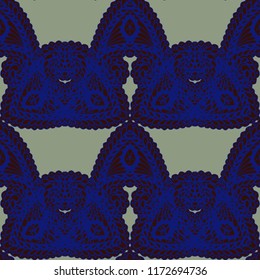 Seamless Hand Drawn Pattern with Zentangle Elements. Trendy Zendoodle Rapport for Feminine Print, Linen, Textile. Cute Summer Background in Orient Style. Vector Seamless Texture with Flowers