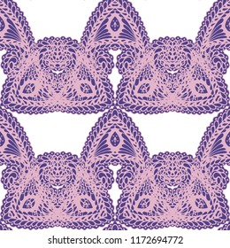 Seamless Hand Drawn Pattern with Zentangle Elements. Trendy Zendoodle Rapport for Feminine Fabric, Linen, Textile. Cute Summer Background in Orient Style. Vector Seamless Texture with Flowers