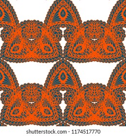 Seamless Hand Drawn Pattern with Zentangle Elements. Modern Zendoodle Rapport for Feminine Cloth, Paper, Dress. Cute Spring Background in Orient Style. Vector Seamless Texture with Flowers