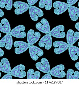 Seamless Hand Drawn Pattern with Zentangle Elements. Trendy Zendoodle Rapport for Feminine Cloth, Paper, Dress. Cute Summer Background in Orient Style. Vector Seamless Texture with Flowers