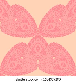Seamless Hand Drawn Pattern with Zentangle Elements. Modern Zendoodle Rapport for Feminine Print, Linen, Textile. Cute Autumn Background in Orient Style. Vector Seamless Texture with Flowers