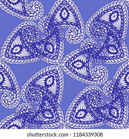 Seamless Hand Drawn Pattern with Zentangle Elements. Modern Zendoodle Rapport for Feminine Cloth, Paper, Dress. Cute Summer Background in Orient Style. Vector Seamless Texture with Flowers