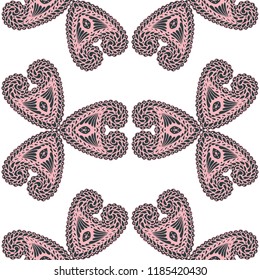 Seamless Hand Drawn Pattern with Zentangle Elements. Vintage Zendoodle Rapport for Feminine Fabric, Linen, Textile. Cute Summer Background in Orient Style. Vector Seamless Texture with Flowers