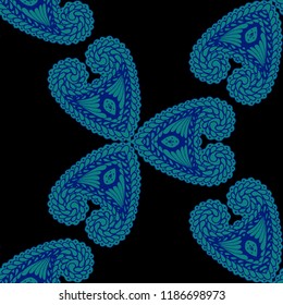 Seamless Hand Drawn Pattern with Zentangle Elements. Vintage Zendoodle Rapport for Feminine Cloth, Wallpaper, Dress. Cute Autumn Background in Orient Style. Vector Seamless Texture with Flowers
