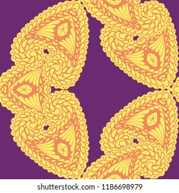 Seamless Hand Drawn Pattern with Zentangle Elements. Vintage Zendoodle Rapport for Feminine Cloth, Paper, Dress. Cute Spring Background in Orient Style. Vector Seamless Texture with Flowers