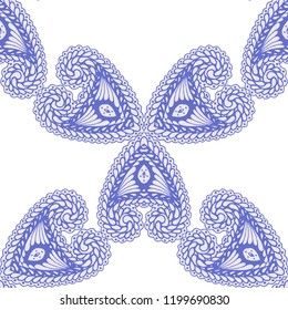 Seamless Hand Drawn Pattern with Zentangle Elements. Modern Zendoodle Rapport for Feminine Fabric, Wallpaper, Dress. Cute Spring Background in Orient Style. Vector Seamless Texture with Flowers