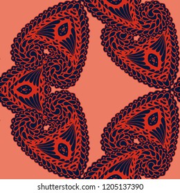 Seamless Hand Drawn Pattern with Zentangle Elements. Modern Zendoodle Rapport for Feminine Cloth, Wallpaper, Dress. Cute Spring Background in Orient Style. Vector Seamless Texture with Flowers