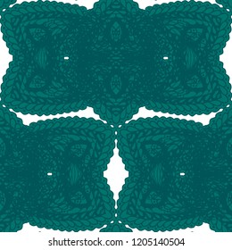 Seamless Hand Drawn Pattern with Zentangle Elements. Trendy Zendoodle Rapport for Feminine Cloth, Paper, Dress. Cute Summer Background in Orient Style. Vector Seamless Texture with Flowers