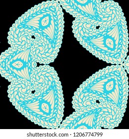 Seamless Hand Drawn Pattern with Zentangle Elements. Trendy Zendoodle Rapport for Feminine Cloth, Wallpaper, Dress. Cute Summer Background in Orient Style. Vector Seamless Texture with Flowers