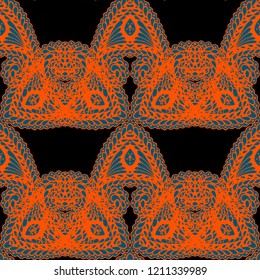 Seamless Hand Drawn Pattern with Zentangle Elements. Modern Zendoodle Rapport for Feminine Print, Linen, Textile. Cute Summer Background in Orient Style. Vector Seamless Texture with Flowers