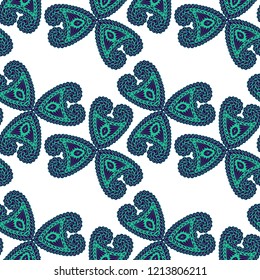 Seamless Hand Drawn Pattern with Zentangle Elements. Modern Zendoodle Rapport for Feminine Cloth, Paper, Dress. Cute Spring Background in Orient Style. Vector Seamless Texture with Flowers