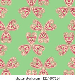Seamless Hand Drawn Pattern with Zentangle Elements. Vintage Zendoodle Rapport for Feminine Print, Linen, Textile. Cute Autumn Background in Orient Style. Vector Seamless Texture with Flowers
