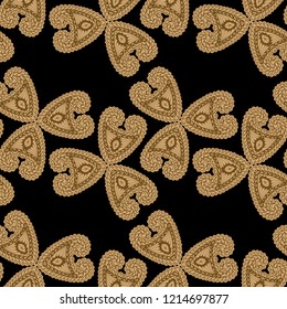 Seamless Hand Drawn Pattern with Zentangle Elements. Trendy Zendoodle Rapport for Feminine Cloth, Paper, Dress. Cute Autumn Background in Orient Style. Vector Seamless Texture with Flowers