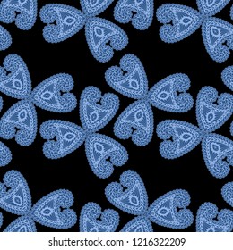 Seamless Hand Drawn Pattern with Zentangle Elements. Modern Zendoodle Rapport for Feminine Fabric, Wallpaper, Dress. Cute Summer Background in Orient Style. Vector Seamless Texture with Flowers