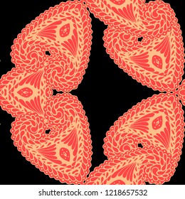 Seamless Hand Drawn Pattern with Zentangle Elements. Modern Zendoodle Rapport for Feminine Cloth, Paper, Dress. Cute Spring Background in Orient Style. Vector Seamless Texture with Flowers