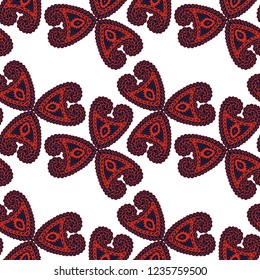 Seamless Hand Drawn Pattern with Zentangle Elements. Vintage Zendoodle Rapport for Feminine Fabric, Wallpaper, Dress. Cute Spring Background in Orient Style. Vector Seamless Texture with Flowers