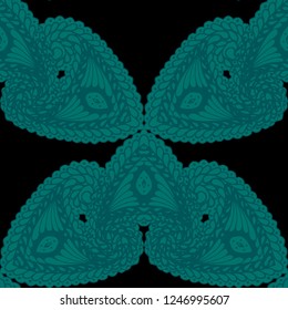 Seamless Hand Drawn Pattern with Zentangle Elements. Vintage Zendoodle Rapport for Feminine Fabric, Wallpaper, Dress. Cute Summer Background in Orient Style. Vector Seamless Texture with Flowers