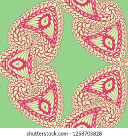Seamless Hand Drawn Pattern with Zentangle Elements. Modern Zendoodle Rapport for Feminine Fabric, Linen, Textile. Cute Autumn Background in Orient Style. Vector Seamless Texture with Flowers
