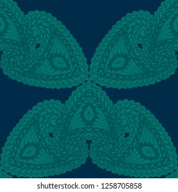 Seamless Hand Drawn Pattern with Zentangle Elements. Vintage Zendoodle Rapport for Feminine Fabric, Wallpaper, Dress. Cute Summer Background in Orient Style. Vector Seamless Texture with Flowers