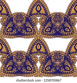 Seamless Hand Drawn Pattern with Zentangle Elements. Vintage Zendoodle Rapport for Feminine Cloth, Wallpaper, Dress. Cute Spring Background in Orient Style. Vector Seamless Texture with Flowers