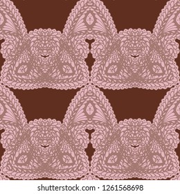 Seamless Hand Drawn Pattern with Zentangle Elements. Trendy Zendoodle Rapport for Feminine Fabric, Linen, Textile. Cute Autumn Background in Orient Style. Vector Seamless Texture with Flowers