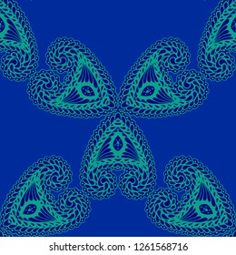 Seamless Hand Drawn Pattern with Zentangle Elements. Modern Zendoodle Rapport for Feminine Print, Linen, Textile. Cute Spring Background in Orient Style. Vector Seamless Texture with Flowers
