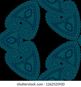 Seamless Hand Drawn Pattern with Zentangle Elements. Vintage Zendoodle Rapport for Feminine Print, Linen, Textile. Cute Summer Background in Orient Style. Vector Seamless Texture with Flowers