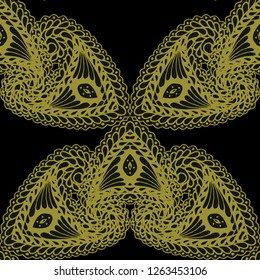 Seamless Hand Drawn Pattern with Zentangle Elements. Vintage Zendoodle Rapport for Feminine Fabric, Linen, Textile. Cute Spring Background in Orient Style. Vector Seamless Texture with Flowers