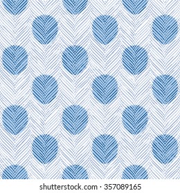 Seamless hand drawn peacock feather herringbone vector background pattern tile