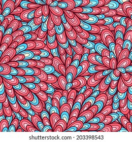 Seamless hand drawn pink and blue pattern with swirls
