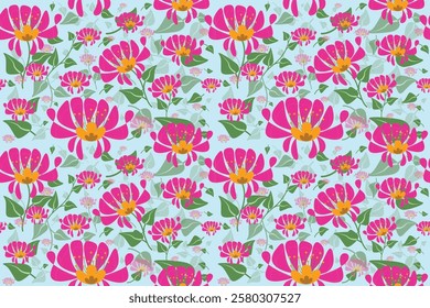 Seamless hand drawn pink floral pattern with wild flowers.