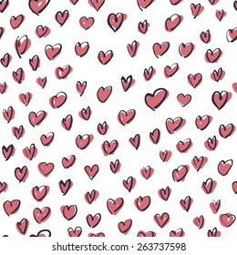 Seamless Hand Drawn Pink Hearts Pattern