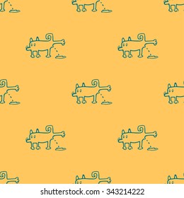 Seamless hand drawn pissing dog pattern