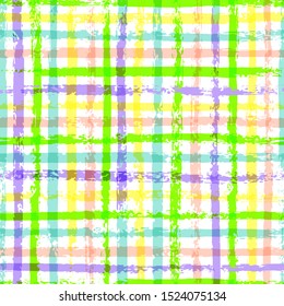 Seamless hand drawn plaid pattern with colorful geometrical strokes. Grungy modern vector illustration for your design. Perfect for website, poster, print, flyer, card, ad.