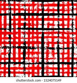 Seamless hand drawn plaid pattern with colorful geometrical strokes. Grungy modern vector illustration for your design. Perfect for website, poster, print, flyer, card, ad.