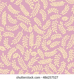 Seamless hand drawn print of abstract leaves on branches shaped in circles