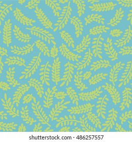 Seamless hand drawn print of abstract leaves on branches shaped in circles
